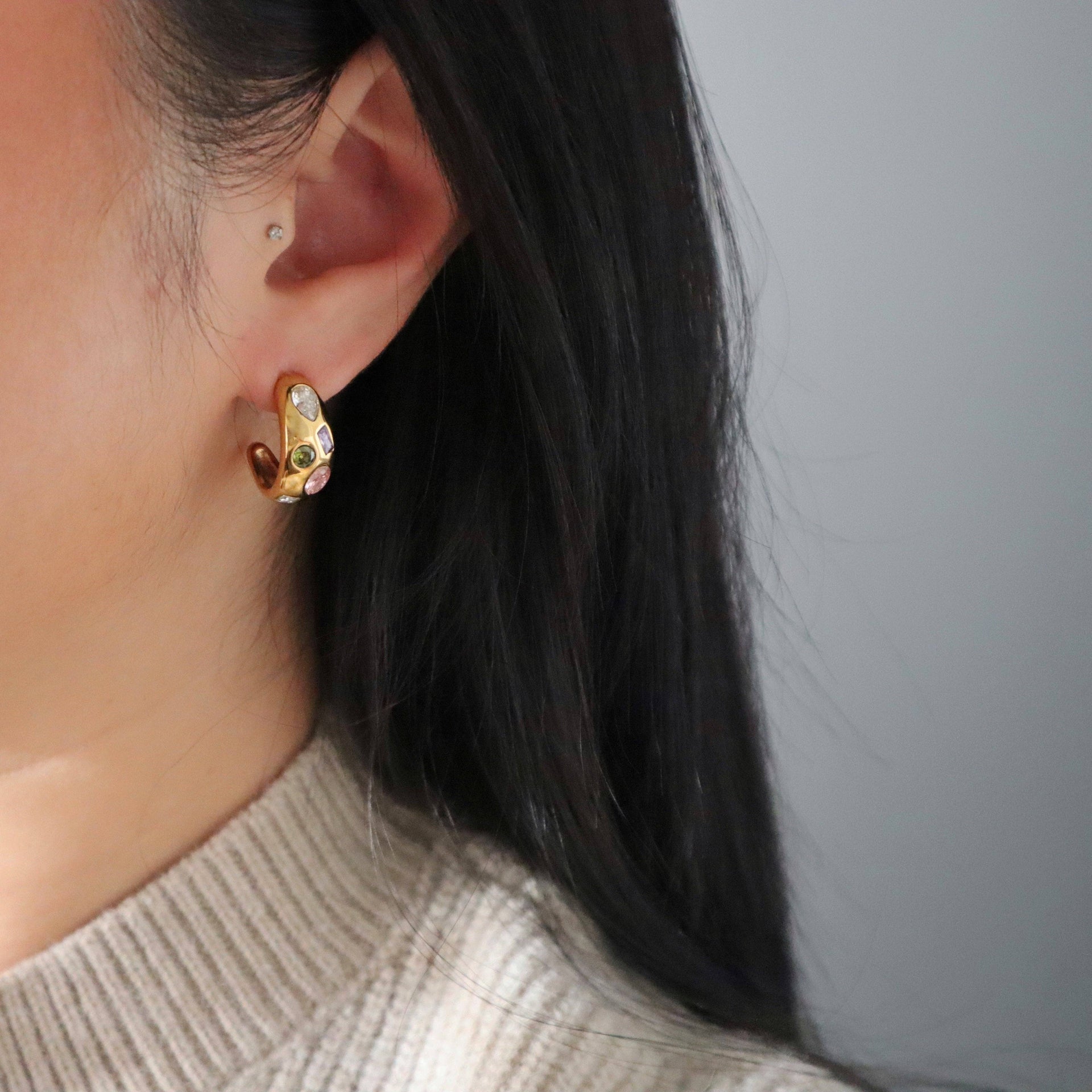 Mosaic Hoops | Multicolor Gem Hoop earring