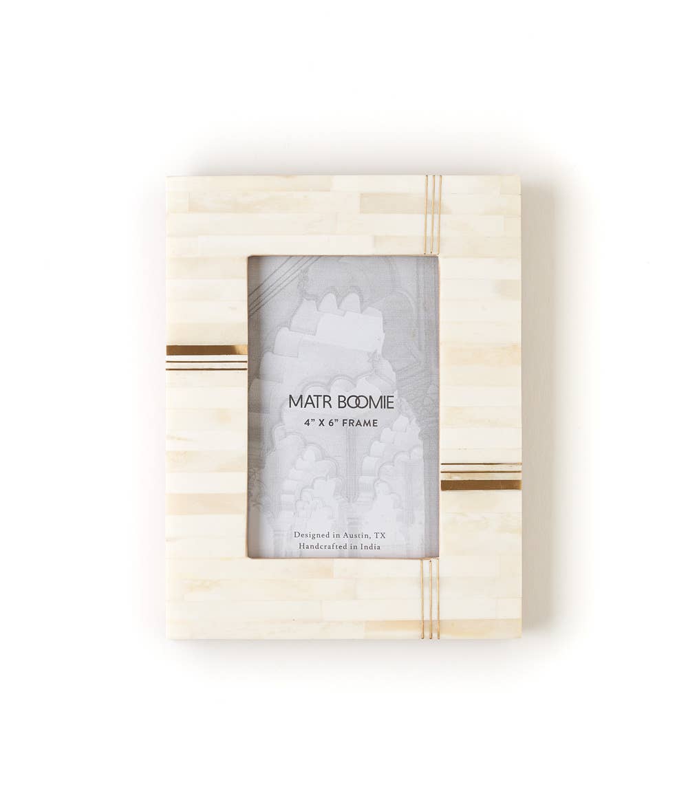 Mukhendu 4x6 Cream Picture Frame - Carved Bone, Brass Bar