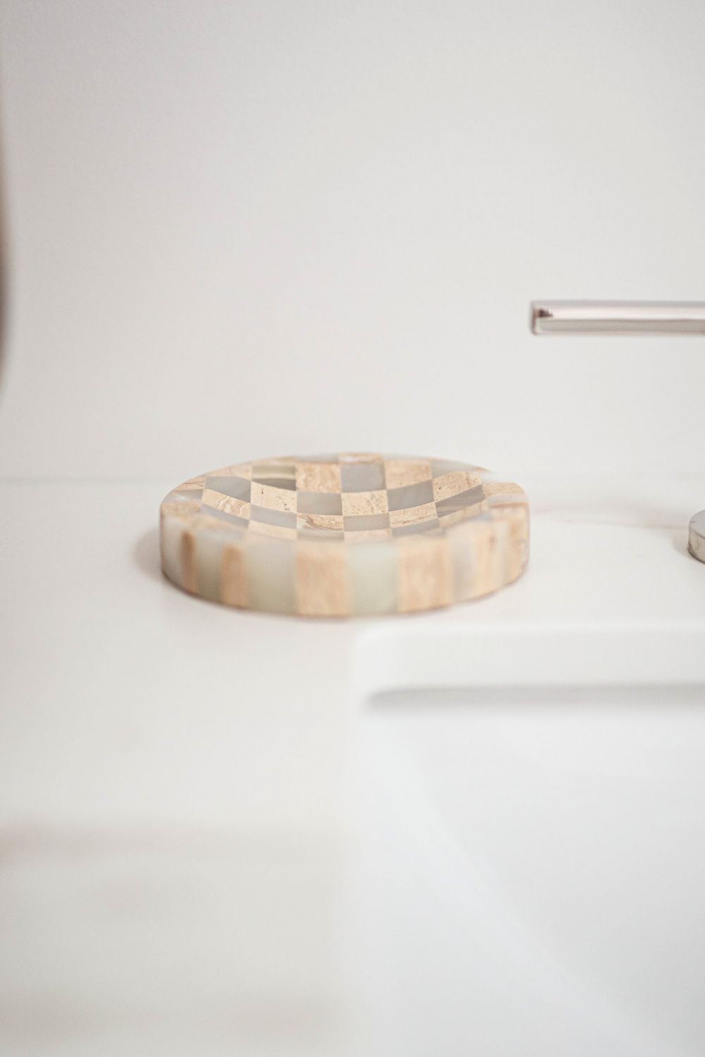 Checkered Travertine & Marble Soap Dish