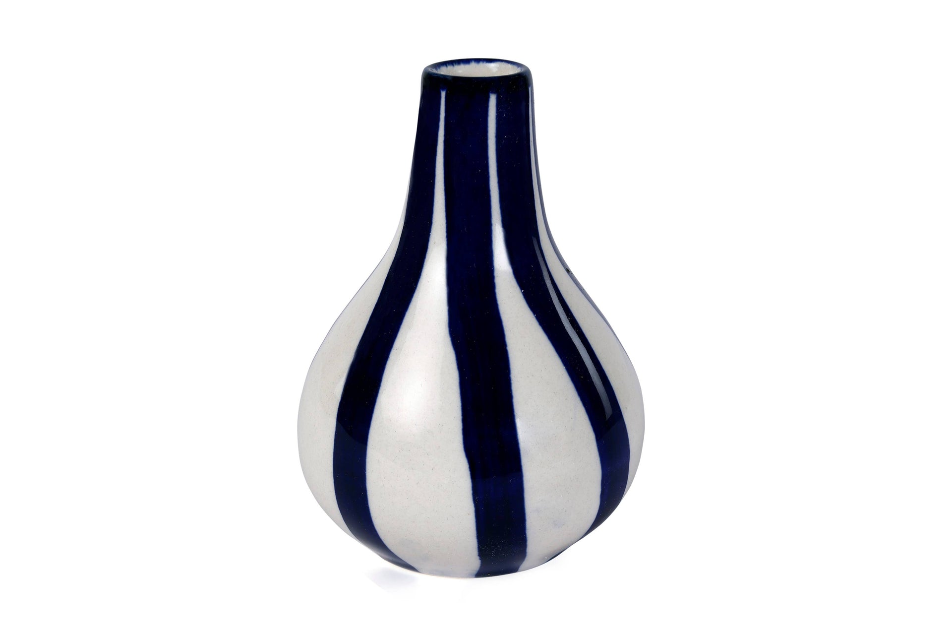 Ceramic Stripe  bud vase, 3.5 x 3.5 x 4.75 Inches-  Blue- Casa Amarosa