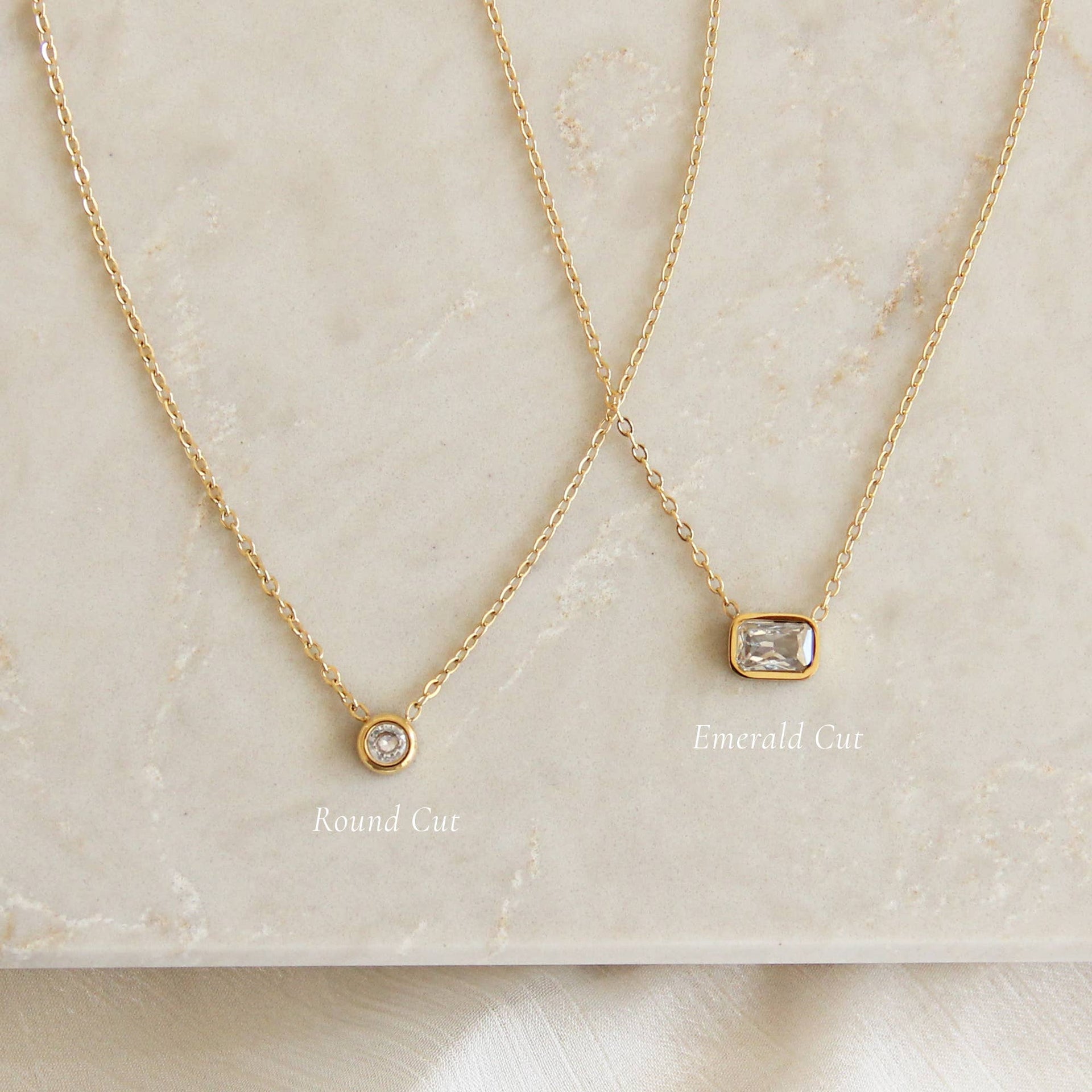 Bezel Stone Necklace: Gold, 3mm Round