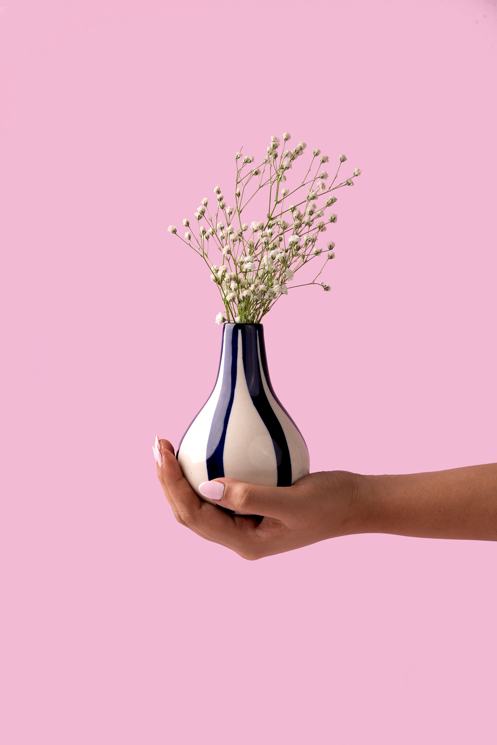 Ceramic Stripe  bud vase, 3.5 x 3.5 x 4.75 Inches-  Blue- Casa Amarosa