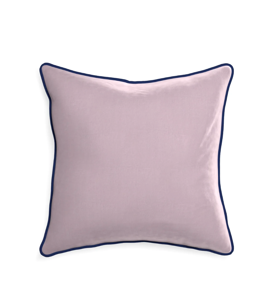 Lilac Velvet Pillow w/ Navy Piping