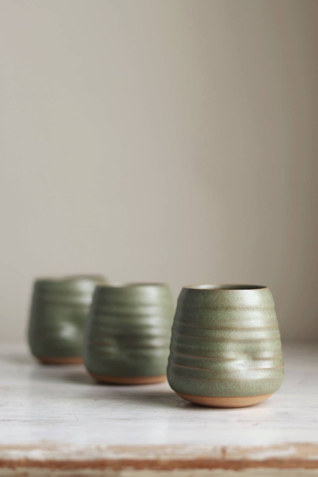 Anytime Cup Green handmade pottery wine + Cocktail tumbler