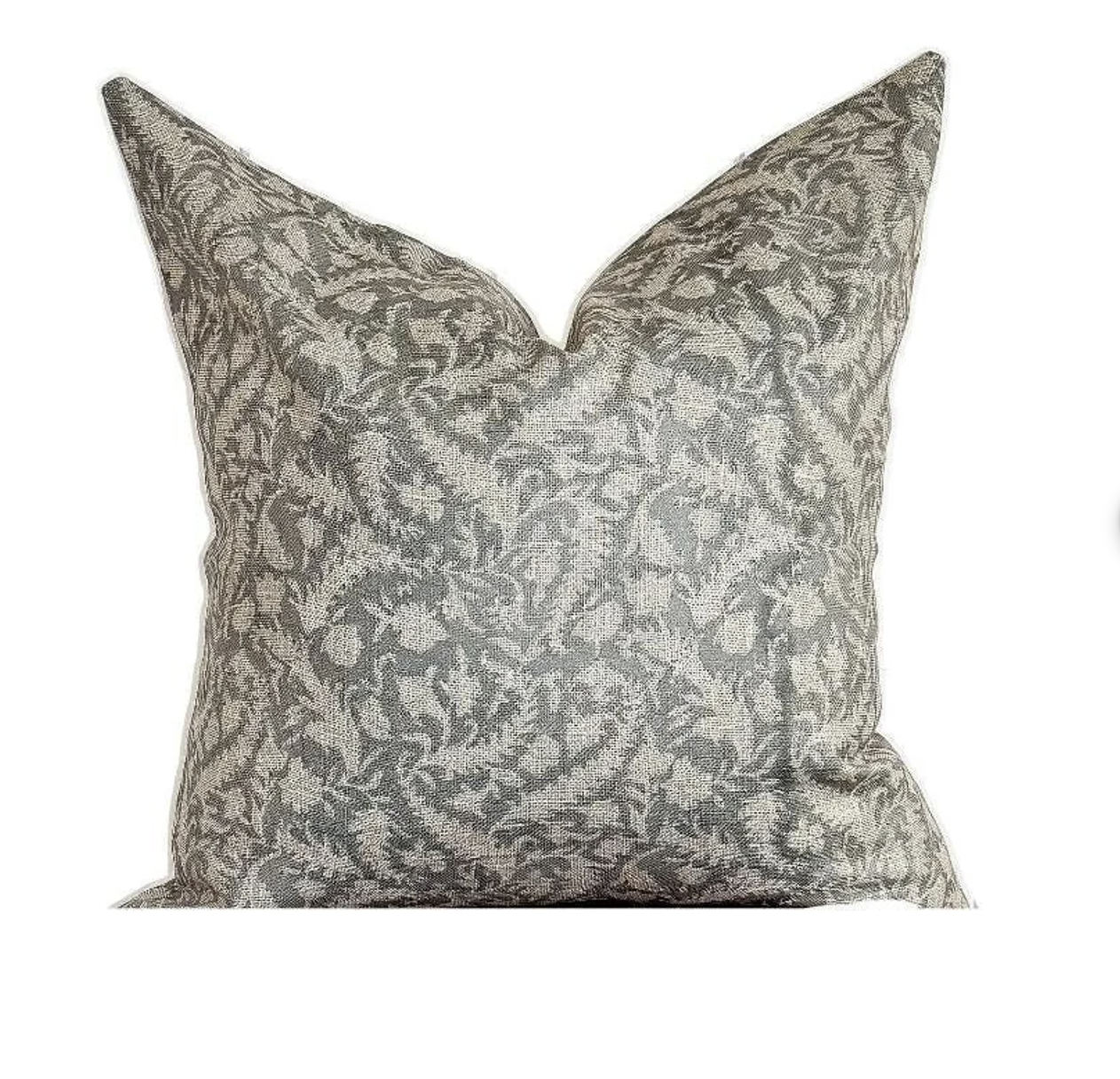 Olive Tan Floral Handblock Pillow Cover