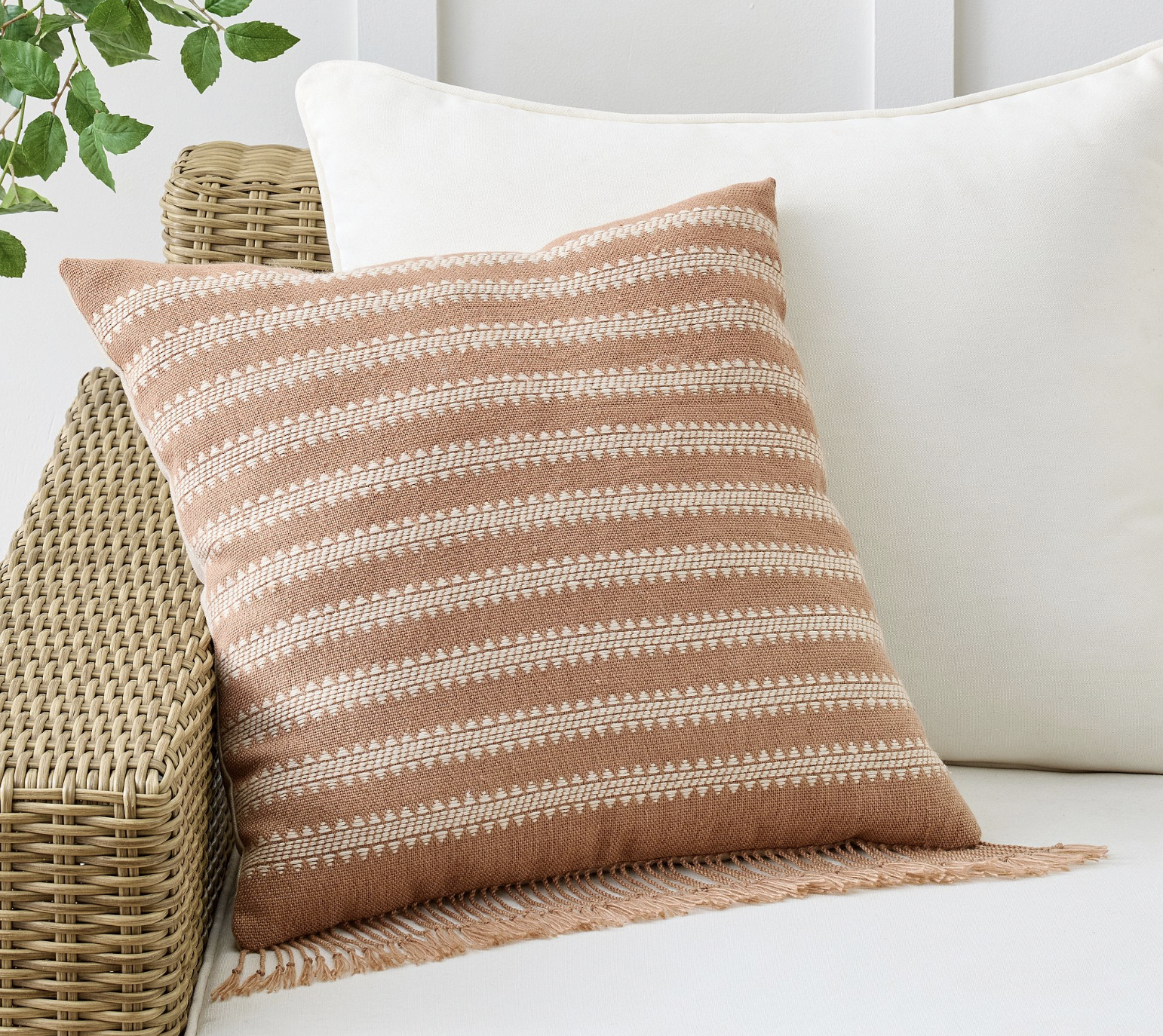 Clemente Woven Striped Outdoor Pillow Blush- Pottery Barn