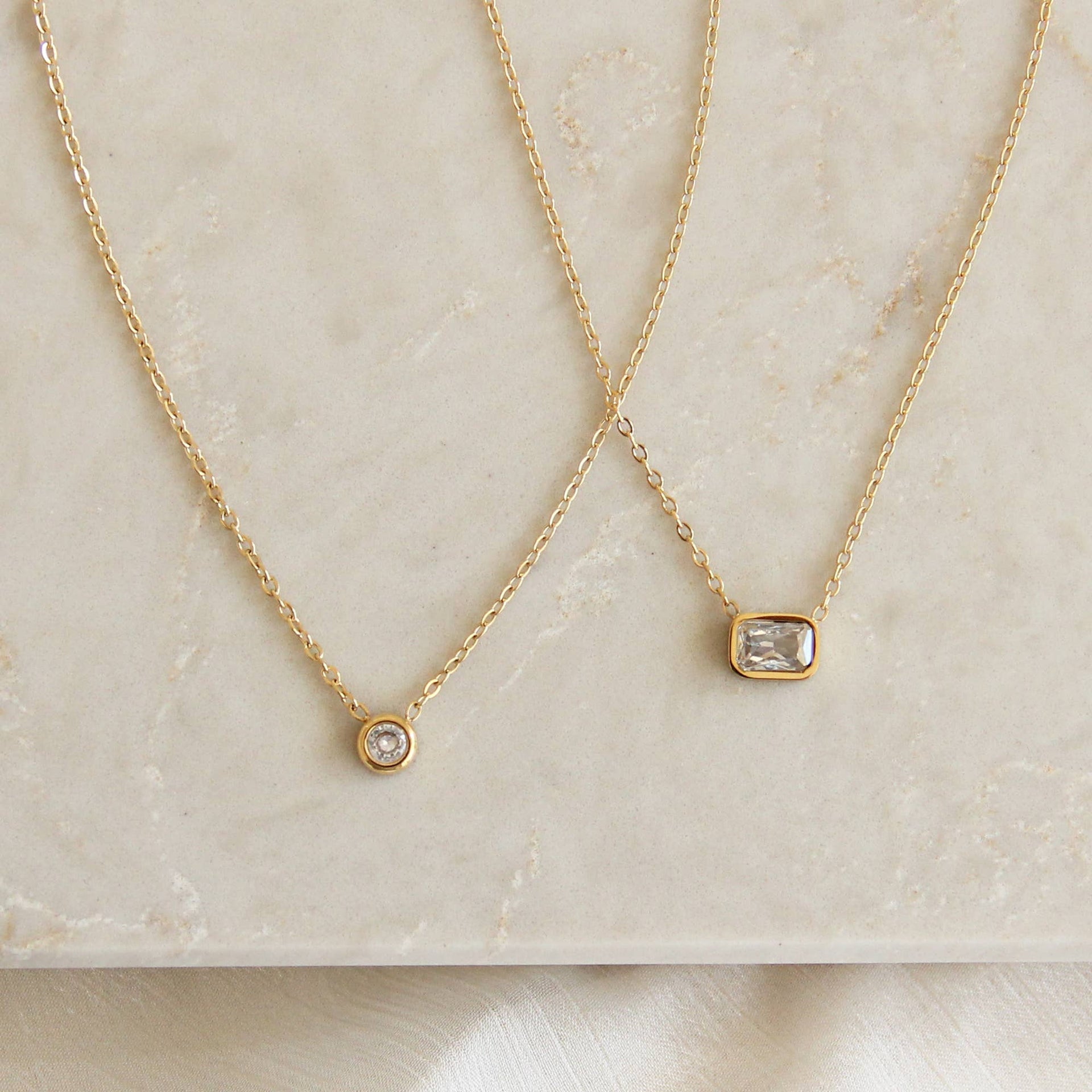 Bezel Stone Necklace: Gold, 3mm Round