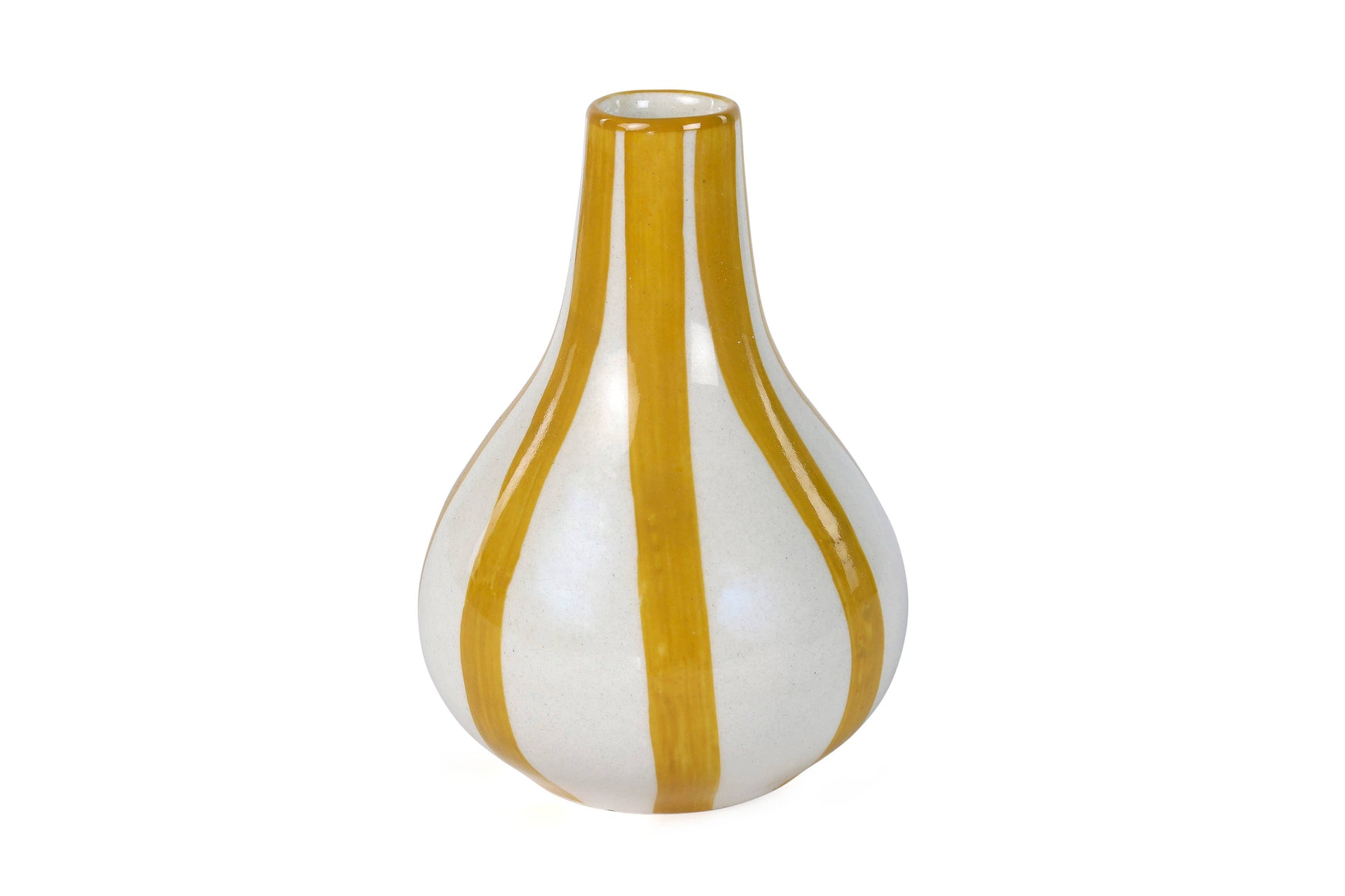 Ceramic Stripe  bud vase, Yellow-  3.5 x 3.5 x 4.75 Inches - Casa Amarosa